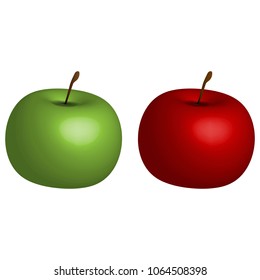 Icon, green and red apple. Set of 3d vector elements, package design. Buttons. Natural products. 3d vector object. Background of the application. The background is white.