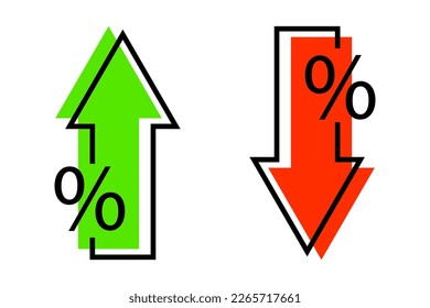 Icon with green red arrow percentages. Arrow income economy increase. Vector illustration.