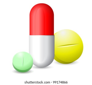 icon green, red white and yellow tablets