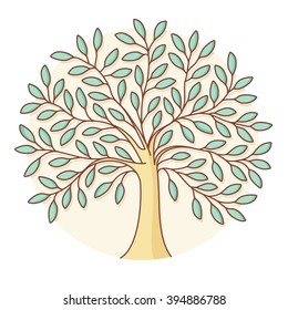Icon of green tree in circle background. Colorful design. Vector Illustration