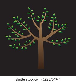 Symbol mit grünem Baum auf schwarzem Hintergrund. Silhouette-Vektorgrafik. Stockbild.