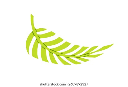 Icon of green tropical leaf. Palm tree foliage, frond. Jungle twig with leafage. Exotic sprig, rainforest branch. Fresh plant, summer nature. Flat isolated vector illustration on white background.