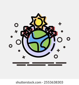 Icon greenhouse effect. Global warming elements. Icon in MBE style.