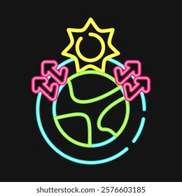 Icon greenhouse effect. Global warming elements. Icon in neon style.