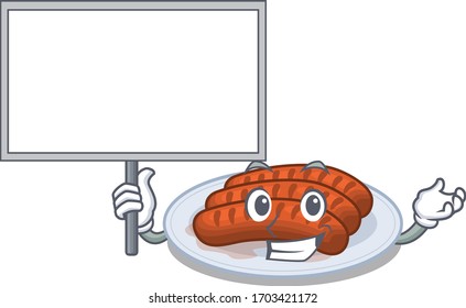 An icon of grilled sausage mascot design style bring a board