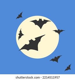 icon of group of bats under the full moon on halloween night