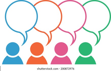 Icon with group in different colors with blank overlapping speech bubbles 