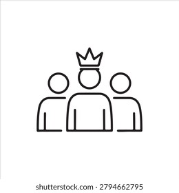 Icon of a group of people with a crown on the leader, representing leadership, authority, and management