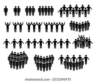 Icon group of people teamwork, leadership work, organization, company, business, network, community, fans, protest, crowd, celebration. For posters, web, apps, online games. Vector illustration