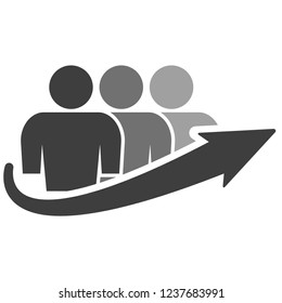 Icon Of A Group Of People Of Three People And An Arrow Of Growth. Vector On White Background