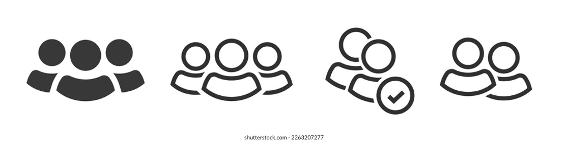 Icon group person people vector simple pictogram graphic, two three user member squad team, 2 and 3 employee staff silhouette shape glyph clipart illustration set, crowd black white image