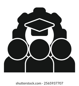 Icon of a group of students getting ready for graduation with a cogwheel mechanism