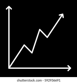 Icon growing graph white contour on a black background of vector illustration