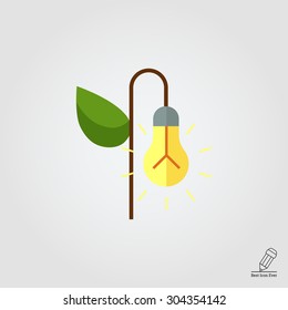 Icon of growing light bulb with stem and leaf