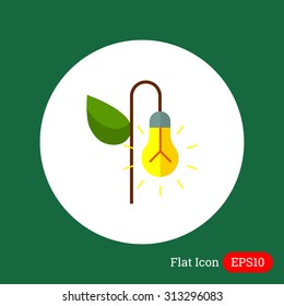 Icon of growing lightbulb with stem and leaf