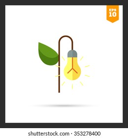 Icon of growing lightbulb with stem and leaf
