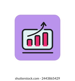 Icon of growth diagram with arrow. Bar, chart, screen. Analysis concept. Can be used for topics like finance, research, statistics.