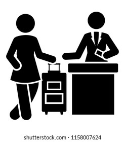 
Icon of guests standing on reception with their luggage  depicting reception

