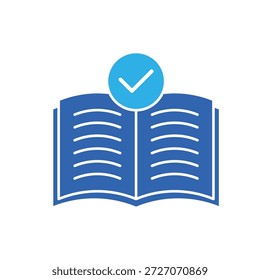 Icono de un manual de instrucciones de marcación de verificación de libro abierto de la directriz, aislado contra un fondo limpio.