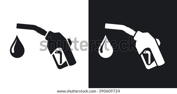 Icon of gun for\
fuel pump with a drop of fuel, stock vector. Two-tone version on\
black and white\
background