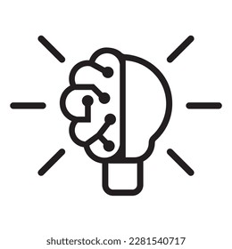 Icono con media bombilla y cerebro. Símbolo de creatividad, idea creativa, mente, pensamiento. Logo lineal. Perfecto para sitio web.