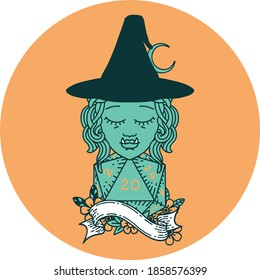 icon of half orc mage with natural 20 dice roll