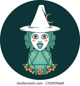 icon of half orc witch with natural twenty dice roll