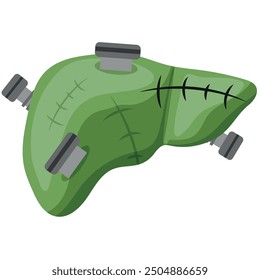 icon for Halloween green Frankstein monster liver with scars and bolts, vector