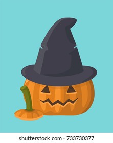 Icon Halloween pumpkin with a face. Pumpkin in the hat of a witch.
