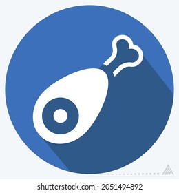 Icon Ham - Long Shadow Style - Einfache Illustration, Bearbeitbarer Strich, Design Template Vektor, Gut für Drucke, Plakate, Anzeigen, Ankündigungen, Infografiken, etc.