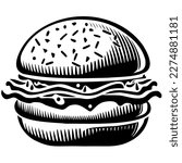 icon of a hamburger in black and white