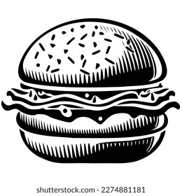 icon of a hamburger in black and white