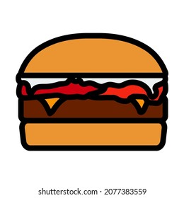 Icono De Hamburguesa. Contorno de negrita editable con diseño de relleno de color. Ilustración vectorial.