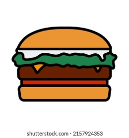 Icon Of Hamburger. Editable Bold Outline With Color Fill Design. Vector Illustration.