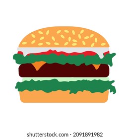Icon Of Hamburger. Flat Color Design. Vector Illustration.