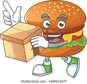 An icon of hamburger mascot design style with a box