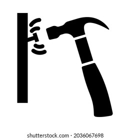Icono De Hammer Golpea A La Uña. Diseño de esténcil negro. Ilustración vectorial.