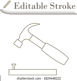 Icon Of Hammer Beat To Nail. Editable Stroke Simple Design. Vector Illustration.