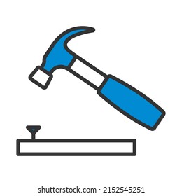 Icon Of Hammer Beat To Nail. Editable Bold Outline With Color Fill Design. Vector Illustration.