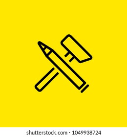 Icon of hammer and chisel. Tool, professional, art. Craft concept. Can be used for topics like education, equipment, sculpture.