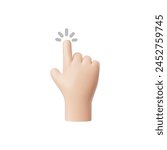 An icon of a hand in a cartoon 3D style performing a cheek peck with an index finger on a touch screen. Vector illustration is ideal for interactive design. Isolated background.