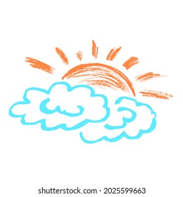 Icon in hand draw style. Drawing with wax crayons, children's creativity