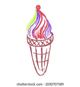 Icon in hand draw style. Drawing with wax crayons, children's creativity