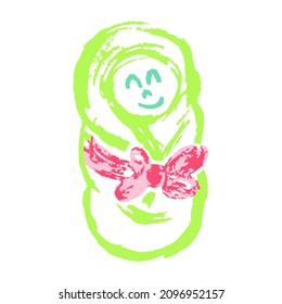 Icon in hand draw style. Drawing with wax crayons, children's creativity