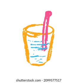 Icon in hand draw style. Drawing with wax crayons, children's creativity