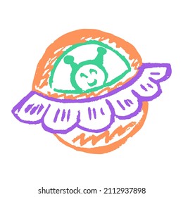 Icon in hand draw style. Drawing with wax crayons, children's creativity