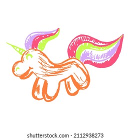 Icon in hand draw style. Drawing with wax crayons, children's creativity