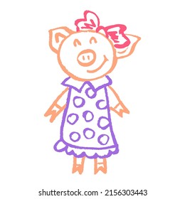 Icono en estilo de dibujo a mano. Dibujando con lápices de cera, creatividad de los niños
