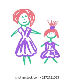 Icon in hand draw style. Drawing with wax crayons, children's creativity