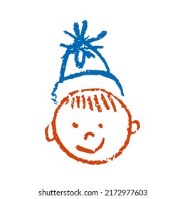 Icono en estilo de dibujo a mano. Dibujando con lápices de cera, creatividad de los niños